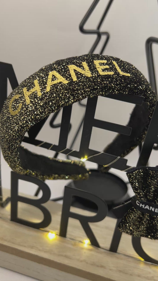 CC-ribbon black & gold headband