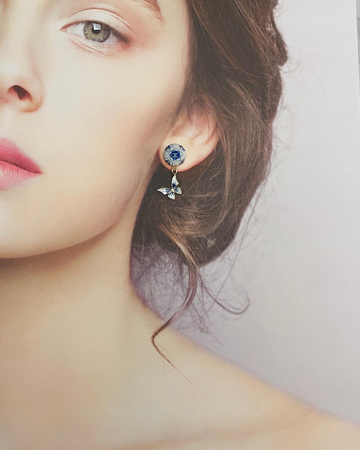 CC- Haze with Cope and Astral Blue Camellias- CC001- earring