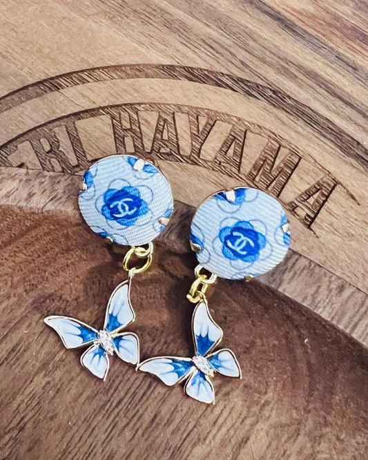 CC- Haze with Cope and Astral Blue Camellias- CC001- earring