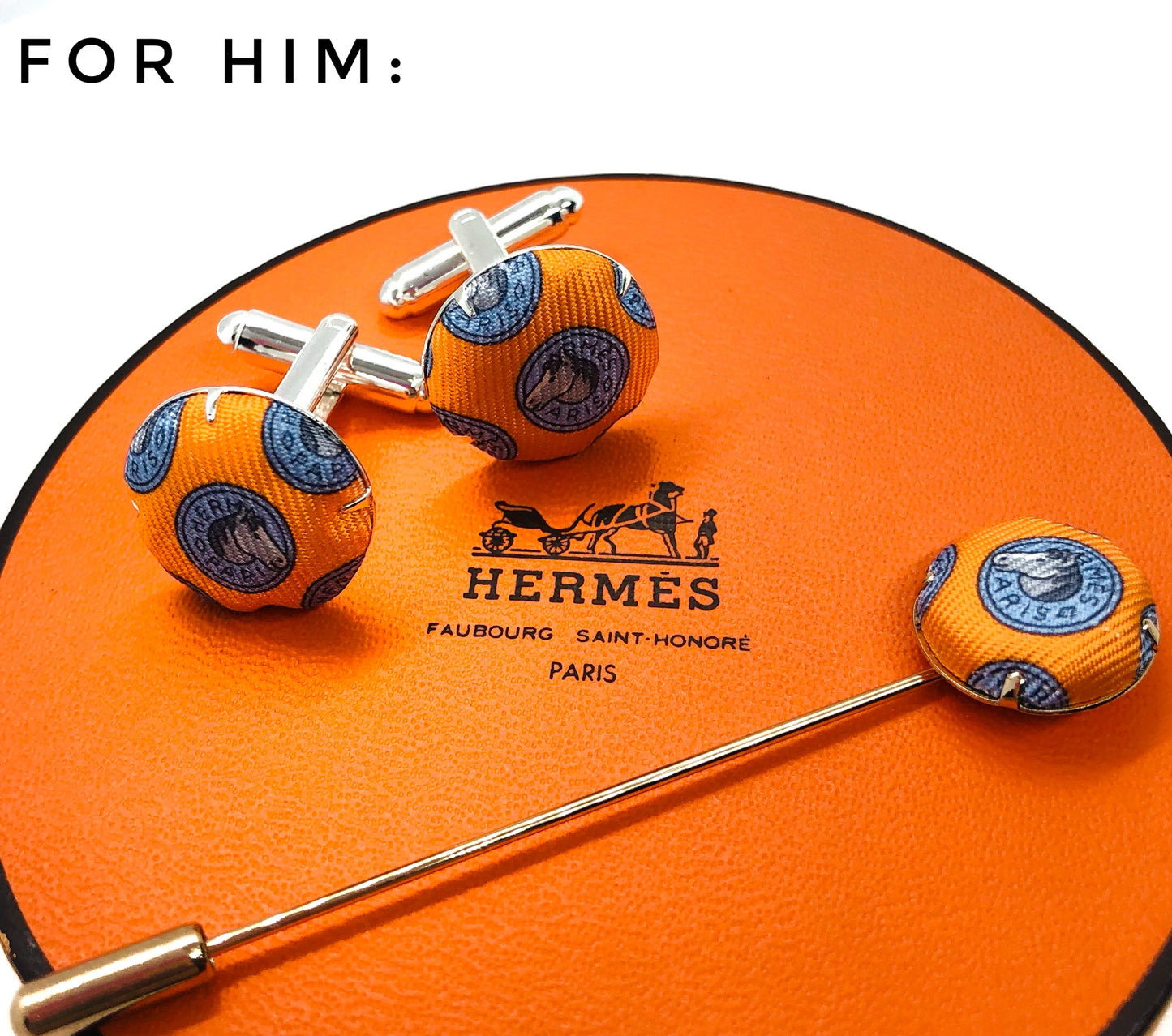 H-H most signature pattern in orange- H0039- Men cufflink & lapel pin