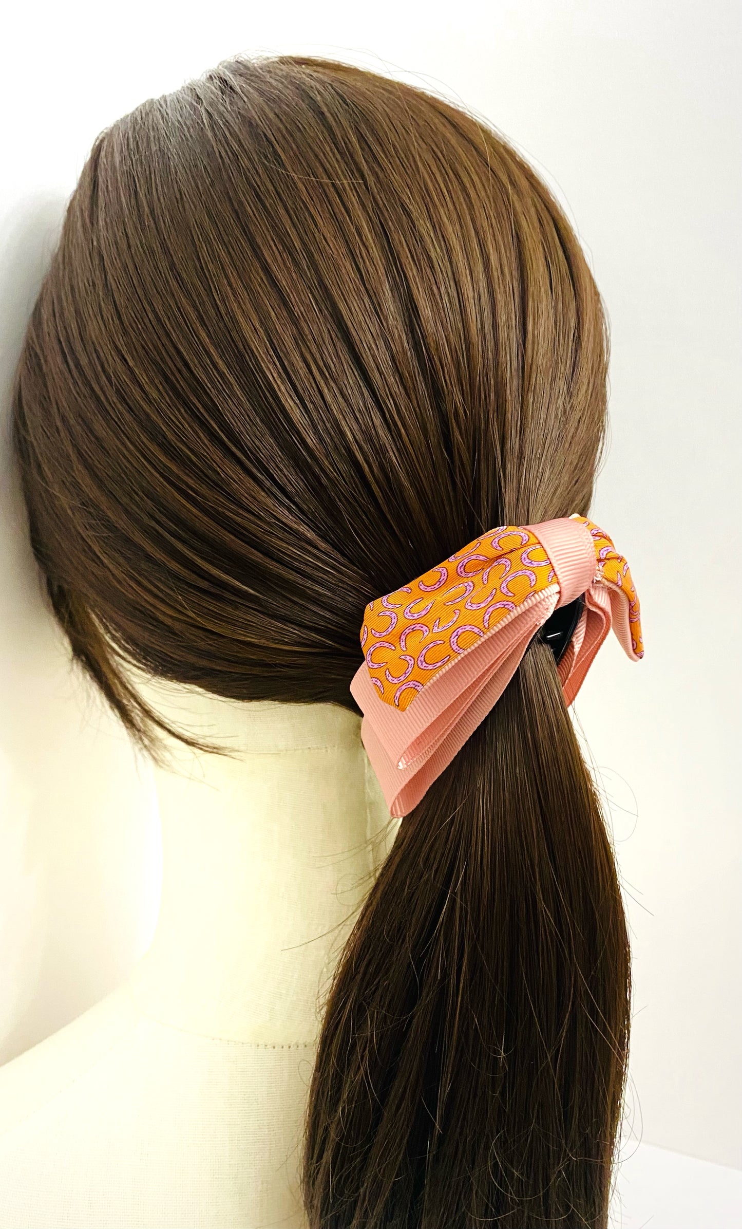 H-H0005- Classic H orange & Pink Horn- Banana Clip