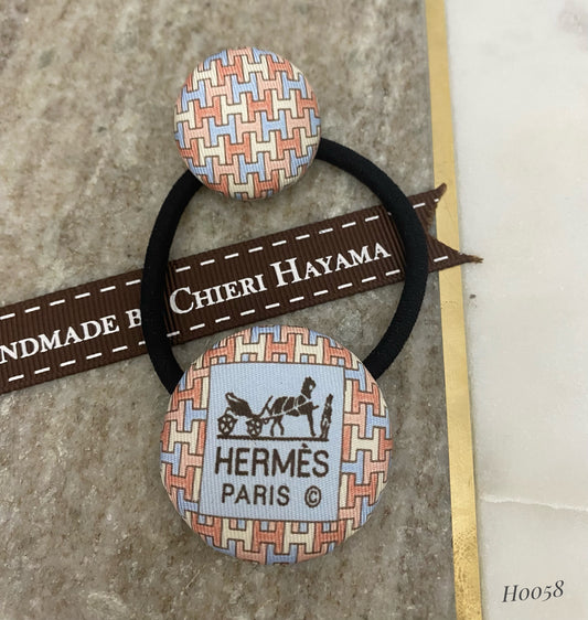 H-H0029- Peach/ Baby Blue/ Baby Pink "H" all over pattern - Hairband/ earring