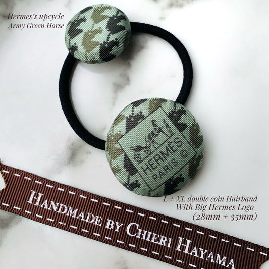 H-H0052- Tarragon Green with Palm Green Horse Pattern - Hairband/ earring