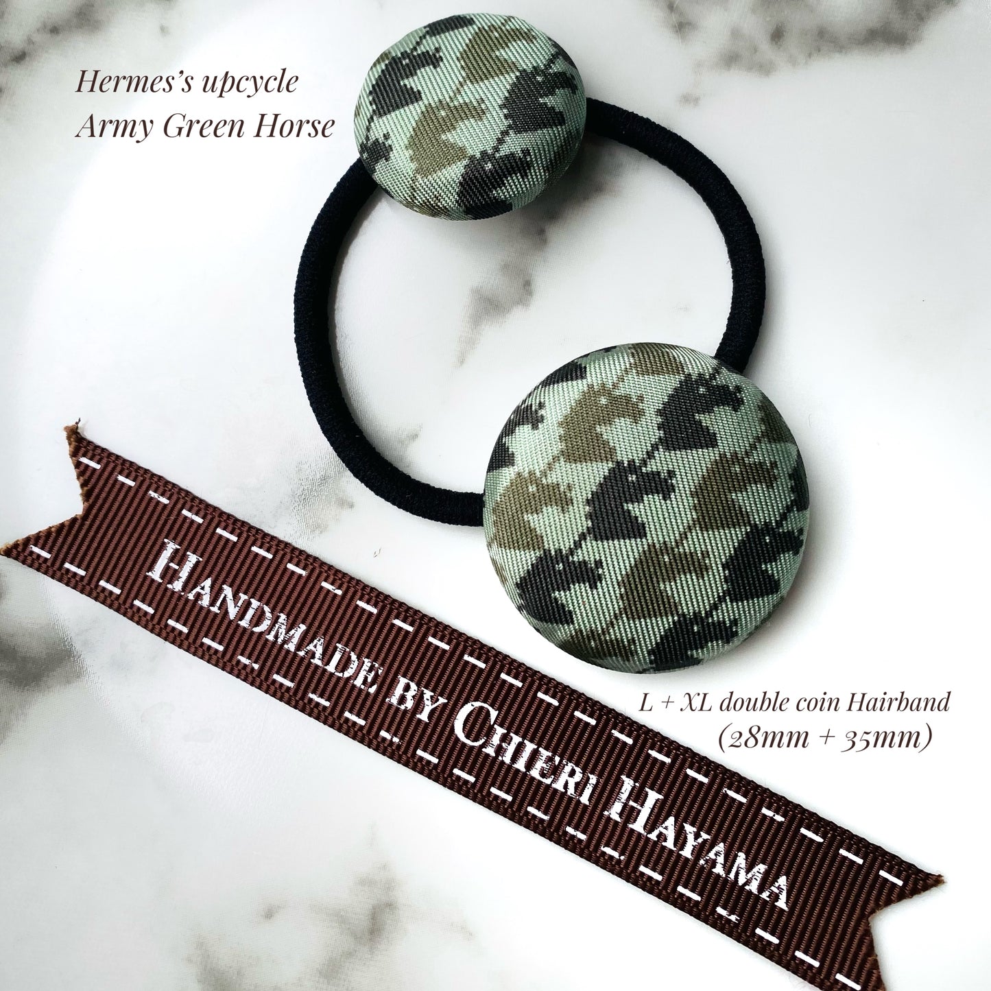 H-H0052- Tarragon Green with Palm Green Horse Pattern - Hairband/ earring