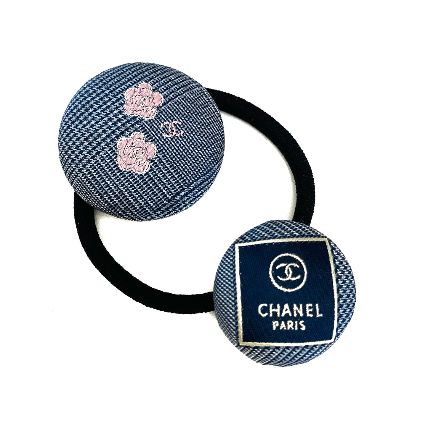 CC- Greyish Blue Houndstooth pattern with Pink Camellias - CC003- hairband/ Hairpin/ earring