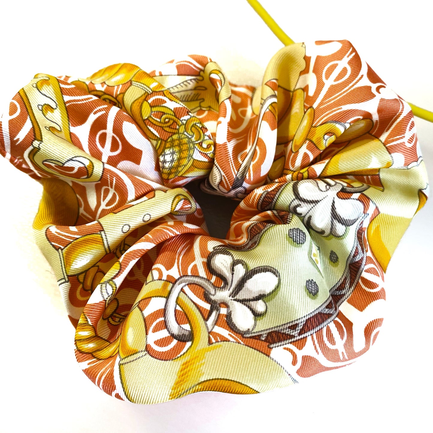 H-H Orangeade with White Big H & Citrus Yellow Chain pattern- Scrunchy/ ChouChou/ Hairband