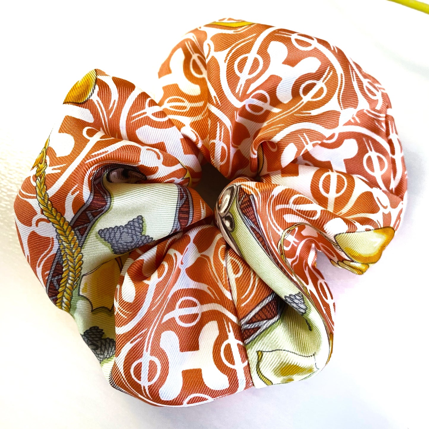 H-H Orangeade with White Big H & Citrus Yellow Chain pattern- Scrunchy/ ChouChou/ Hairband