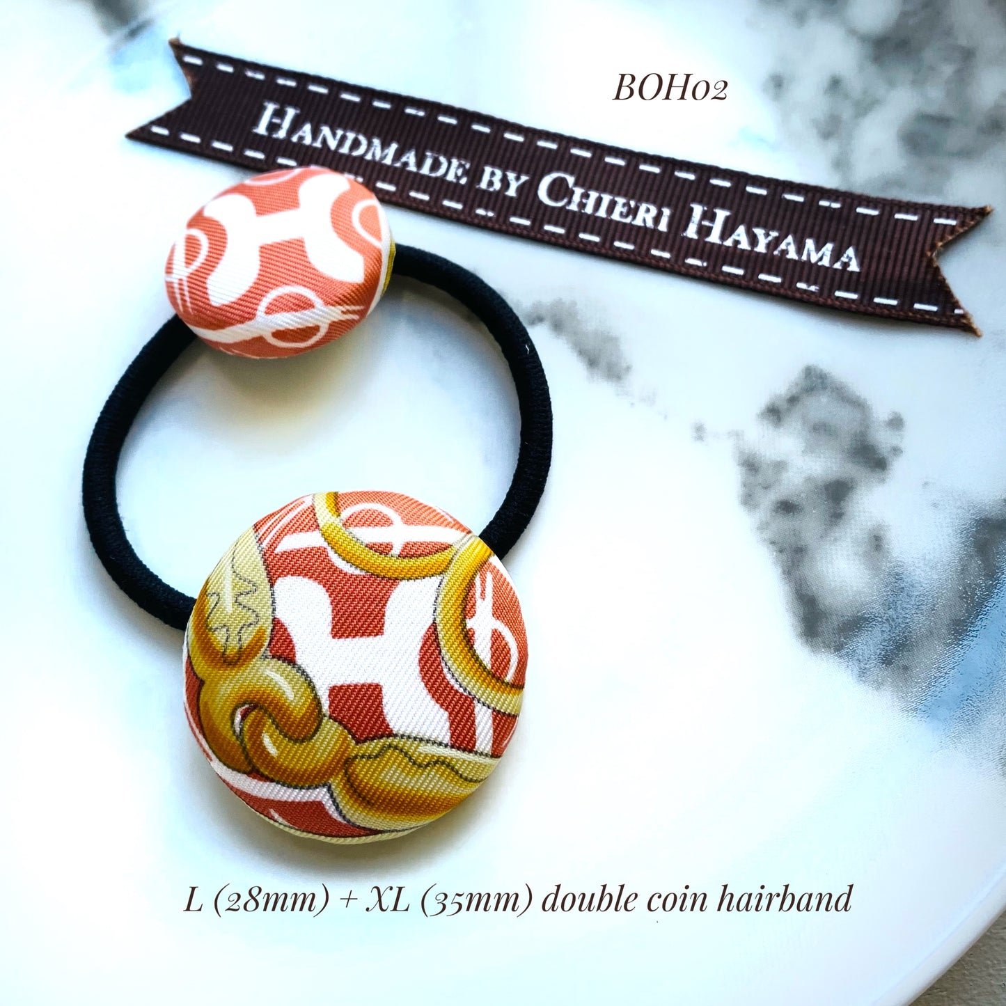 H-H Orangeade with White Big H & Citrus Yellow Chain pattern- Scrunchy/ ChouChou/ Hairband