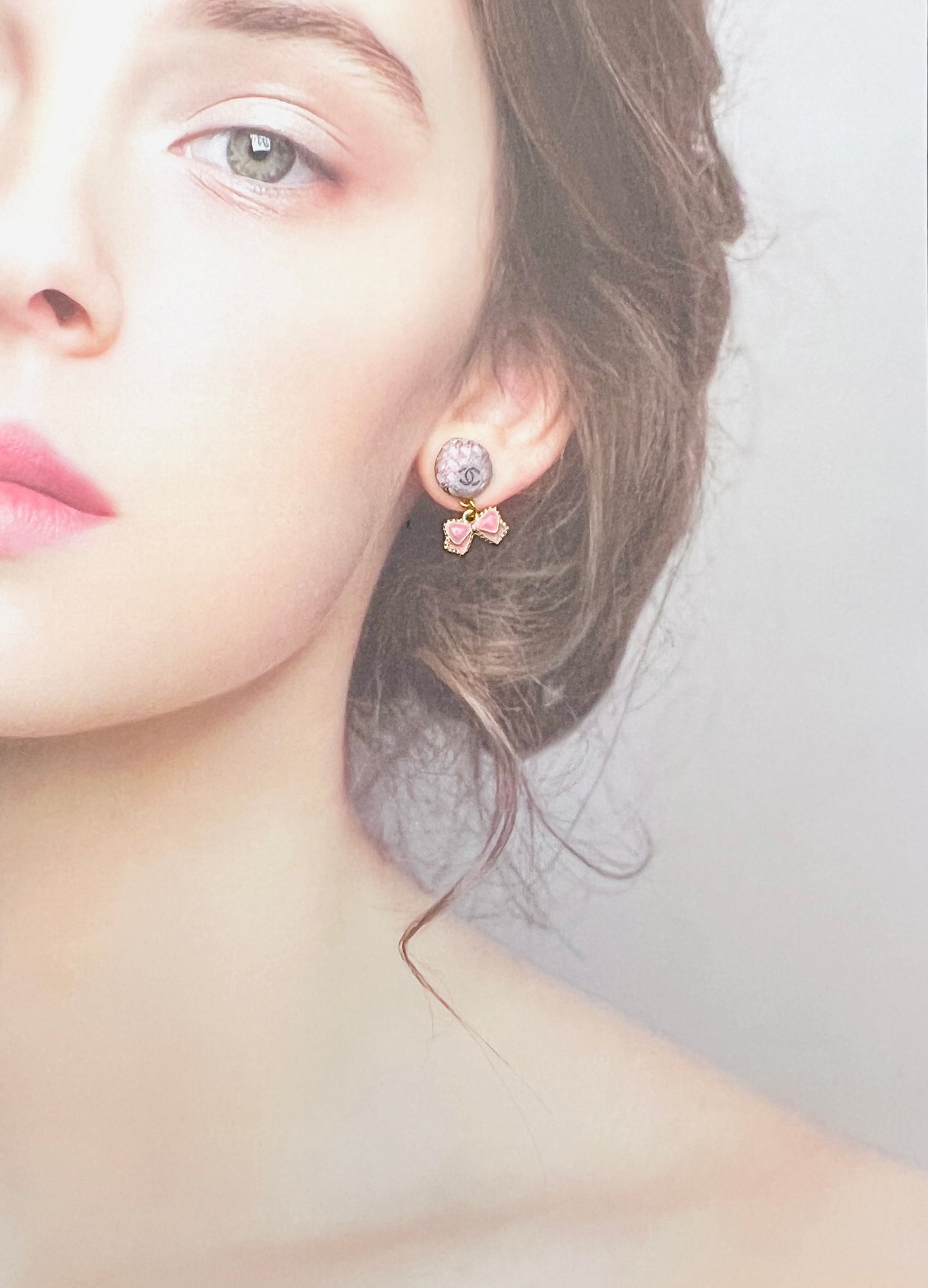 CC- Pink Tweeds & Pearl CC logo- CC023- earring collection