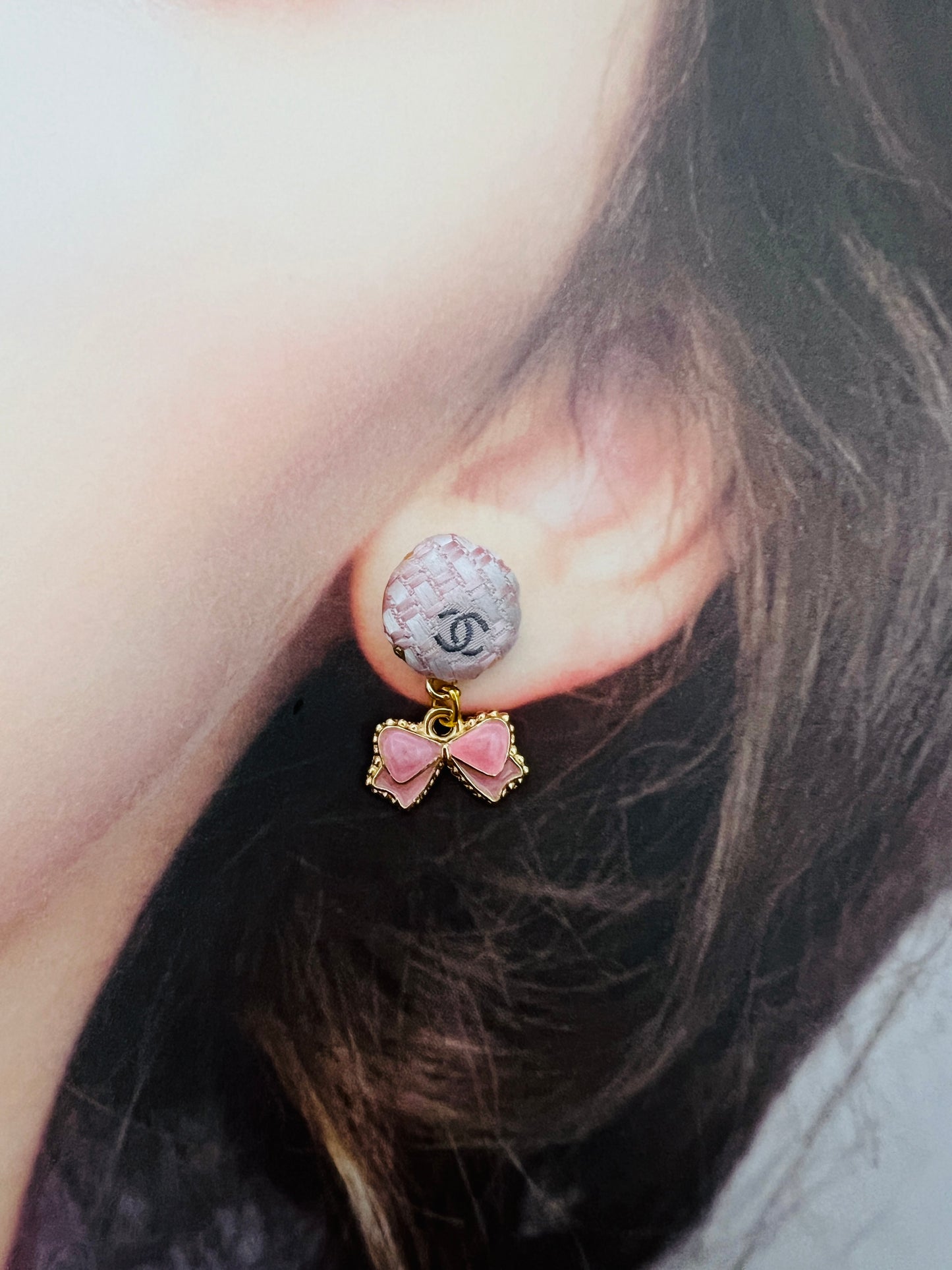 CC- Pink Tweeds & Pearl CC logo- CC023- earring collection