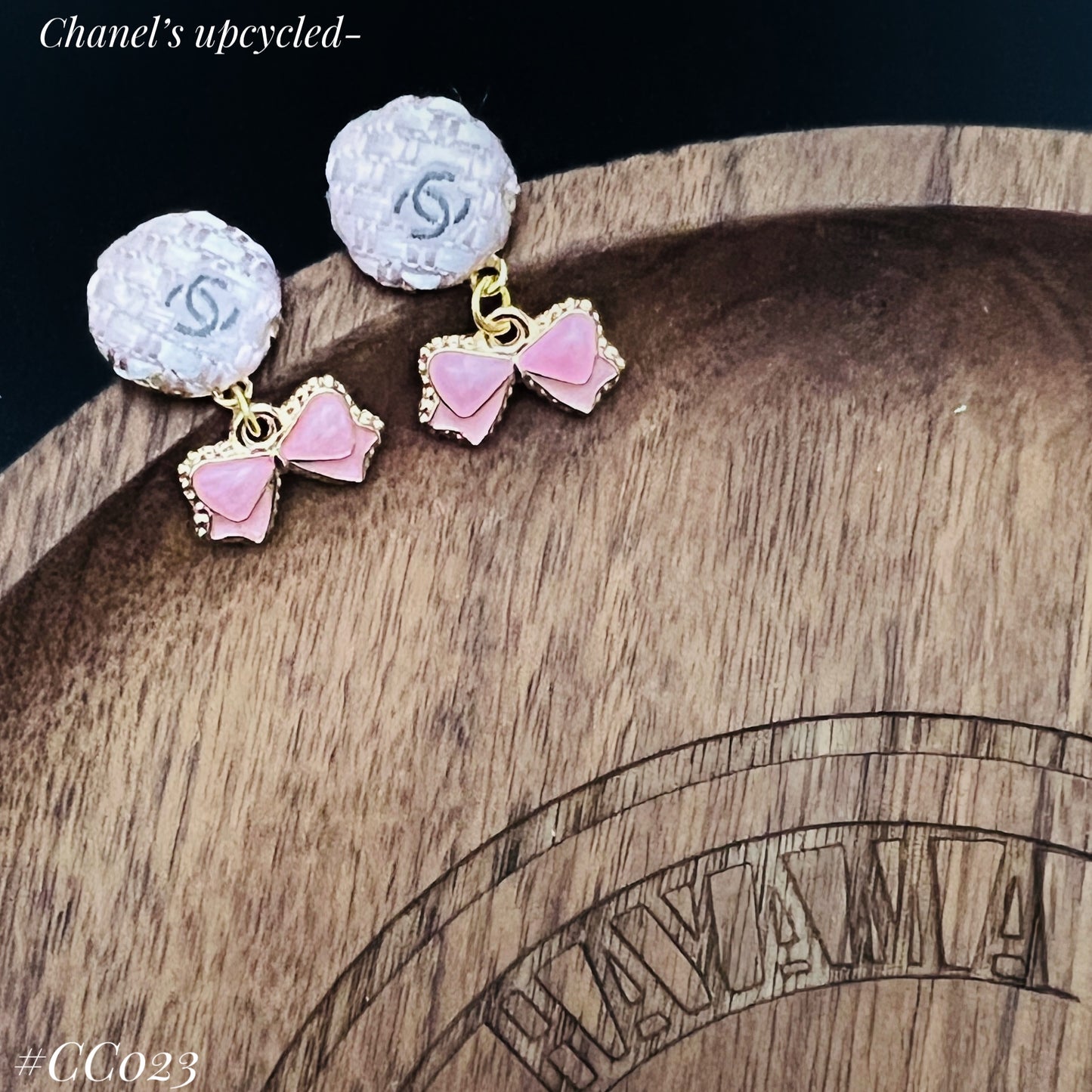 CC- Pink Tweeds & Pearl CC logo- CC023- earring collection