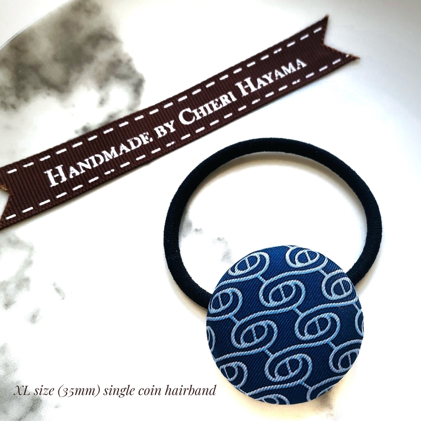 H-H0036- Navy blue with Light Blue iconic Links pattern - Hairband / earring