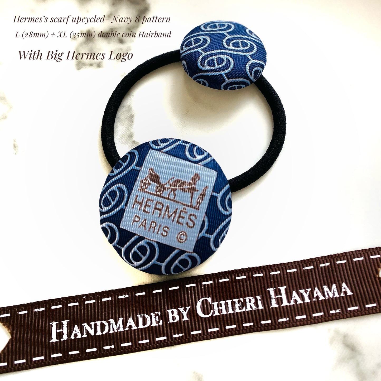 H-H0036- Navy blue with Light Blue iconic Links pattern - Hairband / earring