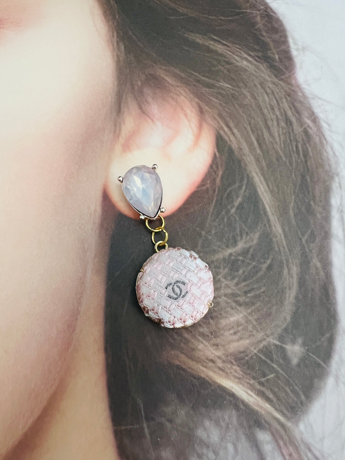 CC- Pink Tweeds & Pearl CC logo- CC023- earring collection