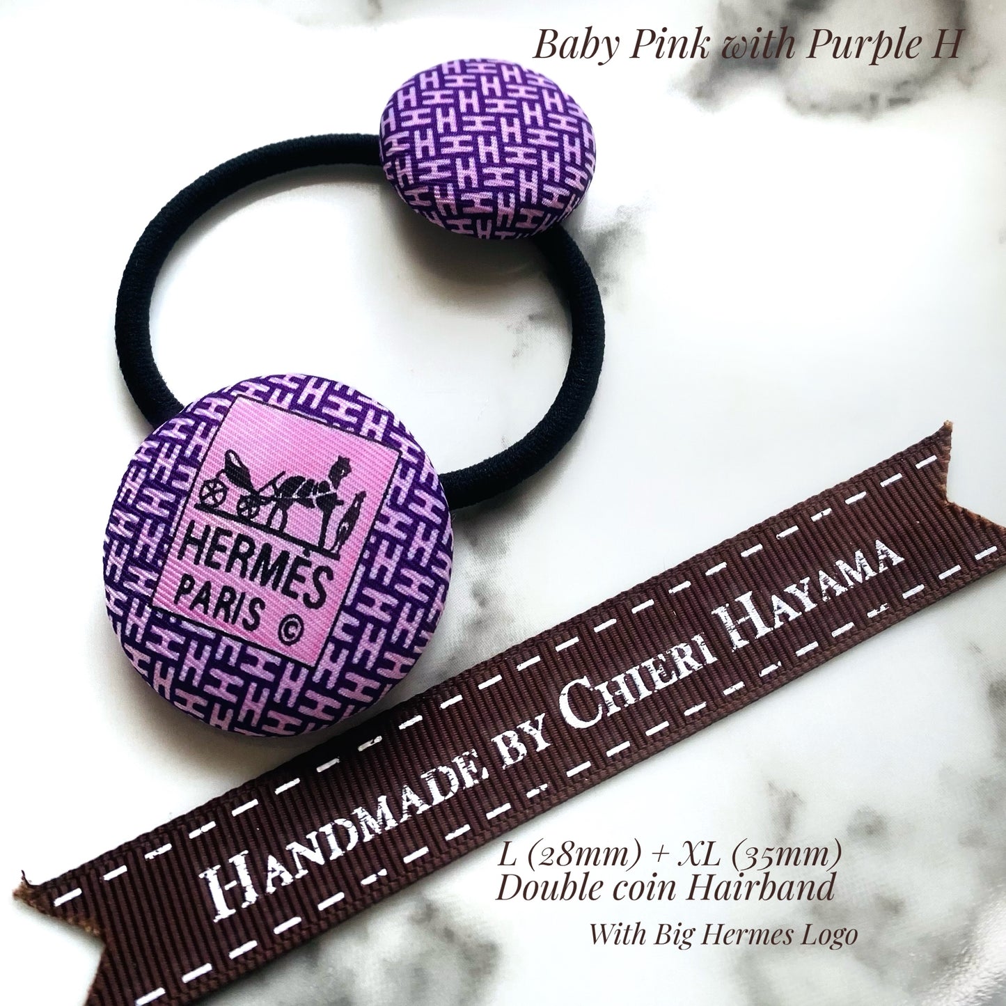 H-H0028- Velvet & Blush Pink 'H' pattern- Hairband/ earring