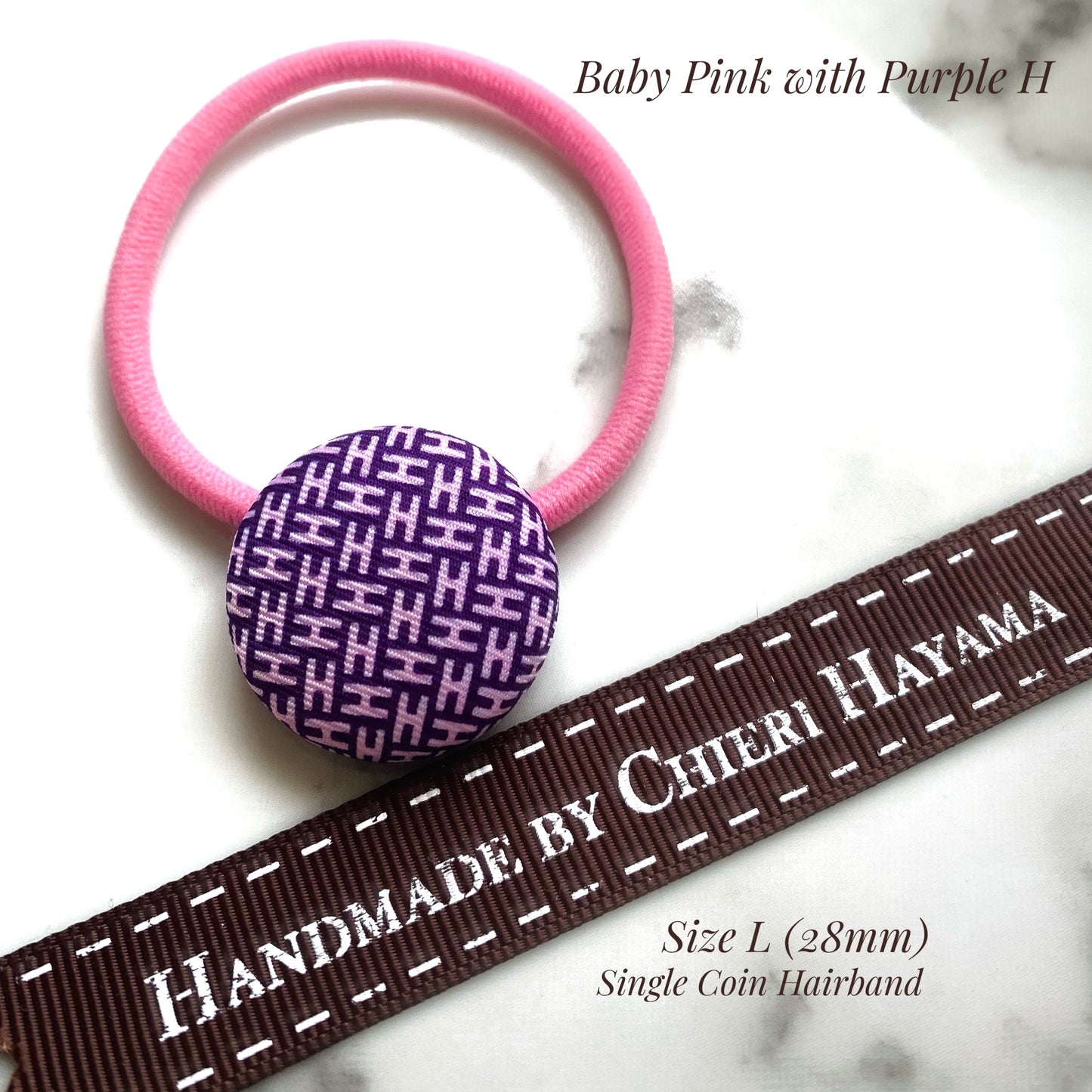 H-H0028- Velvet & Blush Pink 'H' pattern- Hairband/ earring