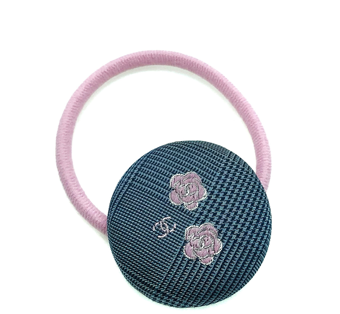 CC- Greyish Blue Houndstooth pattern with Pink Camellias - CC003- hairband/ Hairpin/ earring