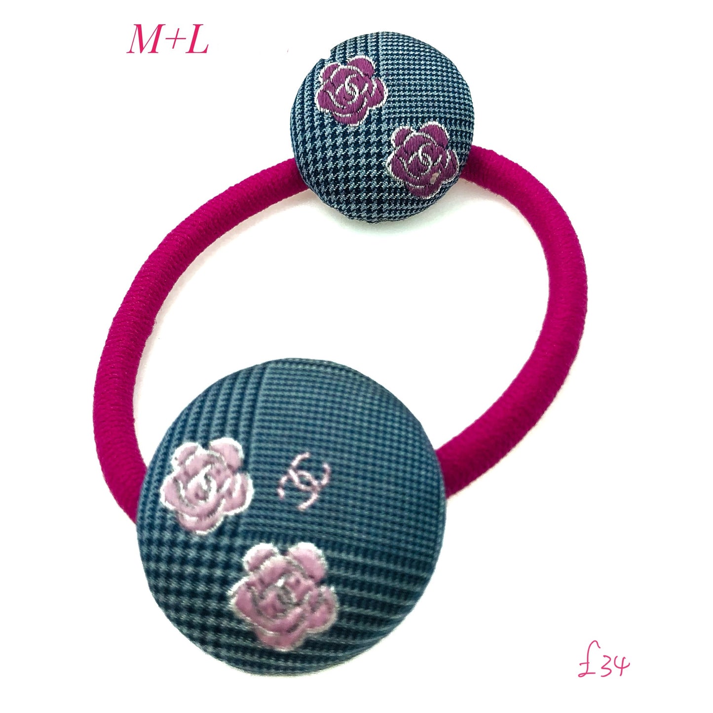 CC- Greyish Blue Houndstooth pattern with Pink Camellias - CC003- hairband/ Hairpin/ earring