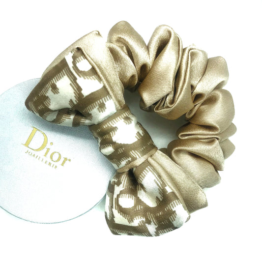 D-D Gold monogram- Big Ribbon Scrunchie