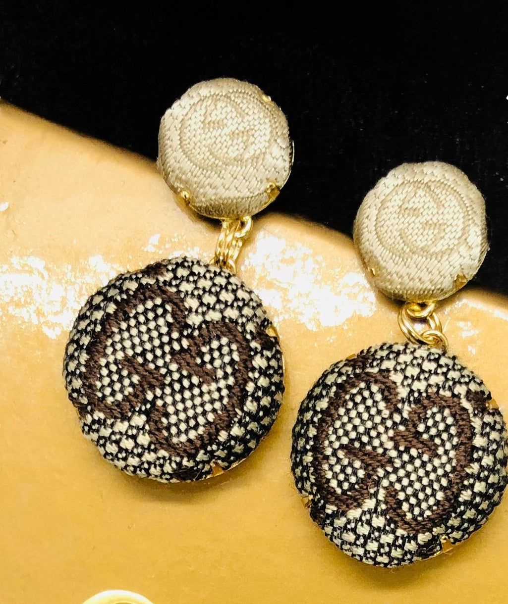 GG- GG classic Brown & Beige monogram Tweed- GG007- Drop earring