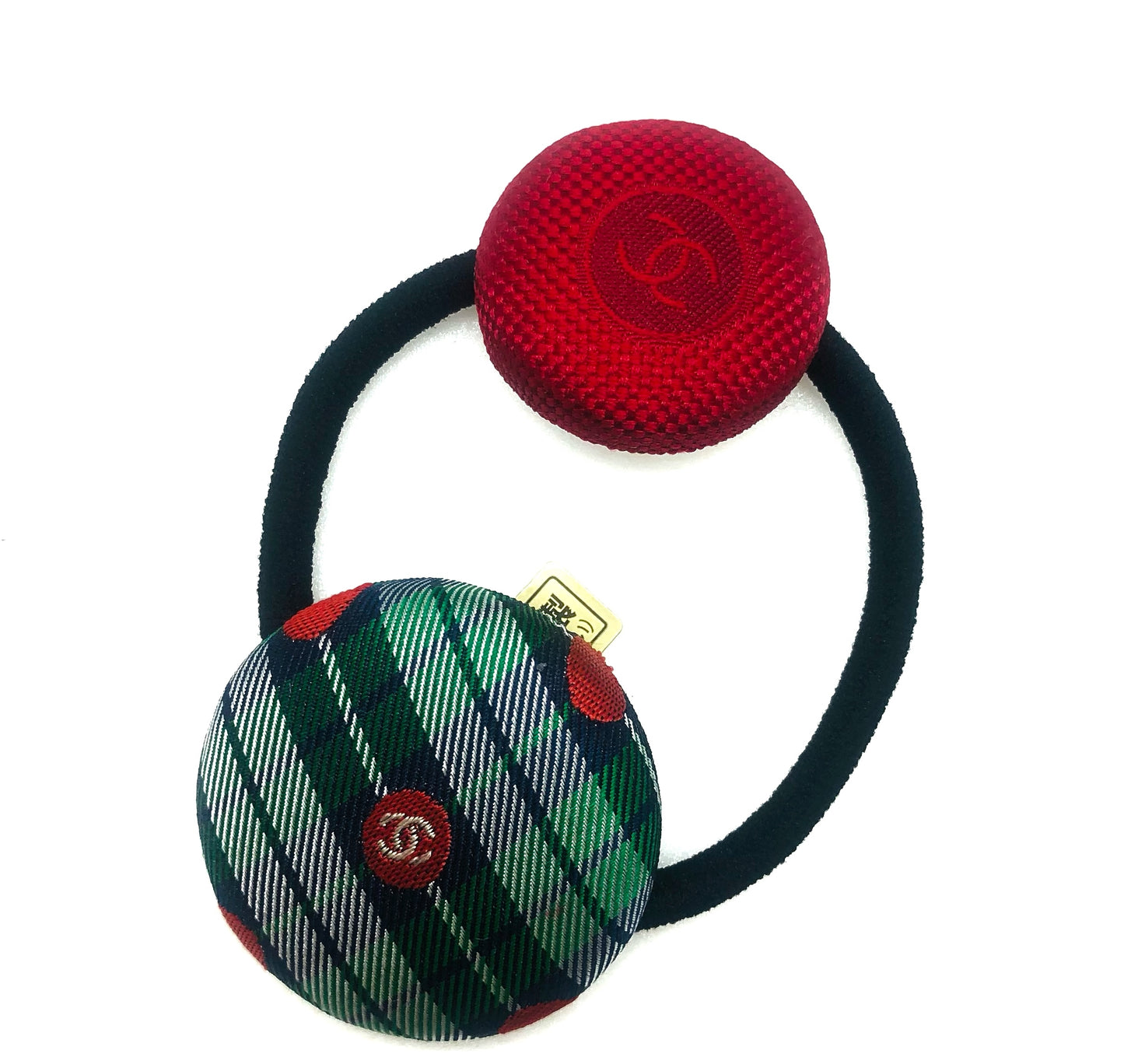 CC- Christmas Tree Green & Red Checks pattern CC logo- CC043- hairband/ earring