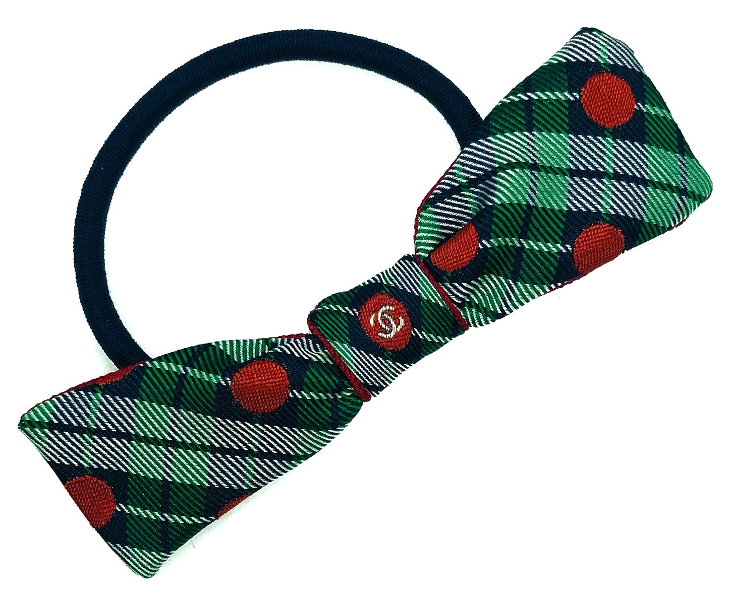 CC- Christmas Tree Green & Red Checks pattern CC logo- CC043- Ribbon hairband