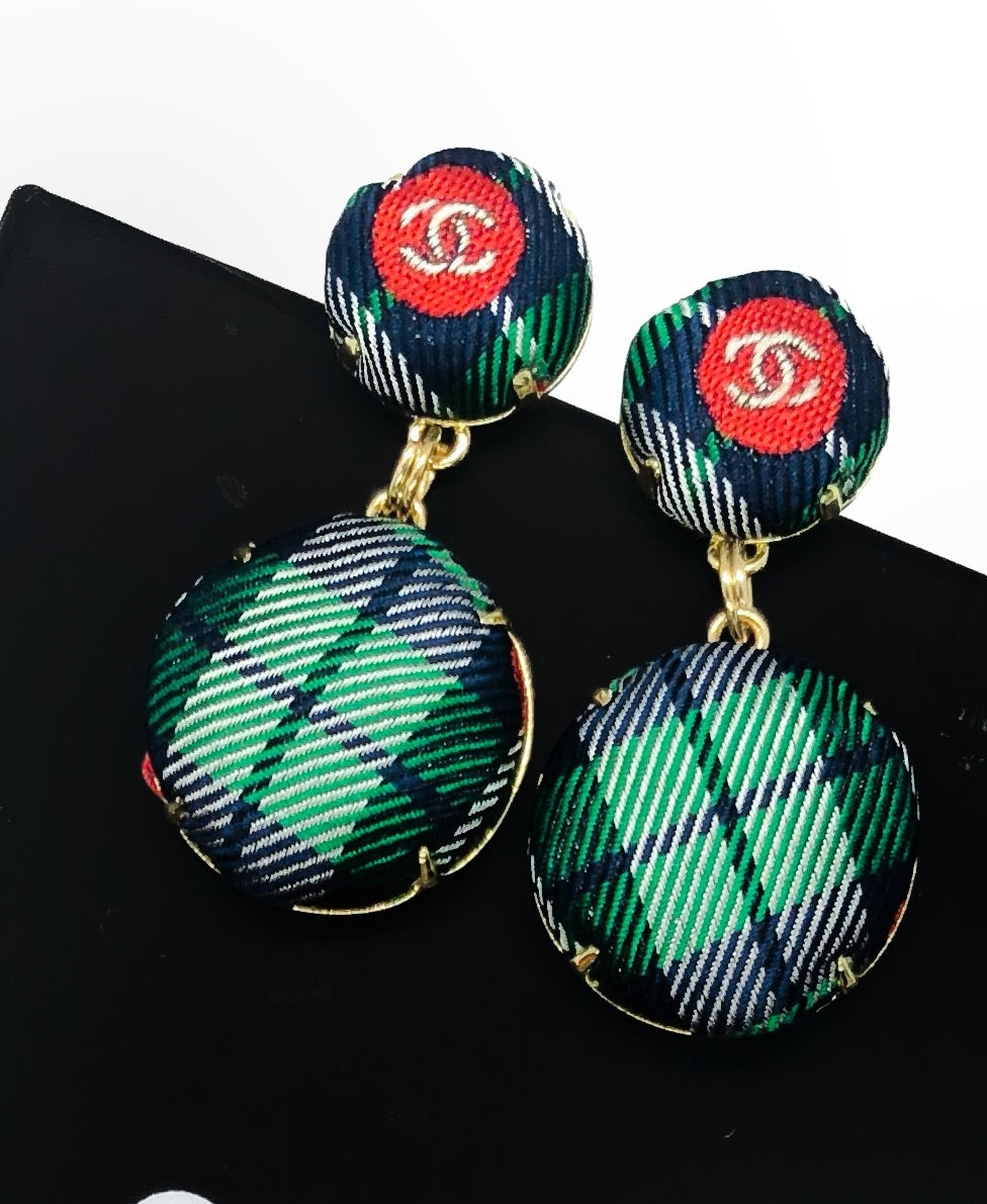 CC- Christmas Tree Green & Red Checks pattern CC logo- CC043- Drop earring