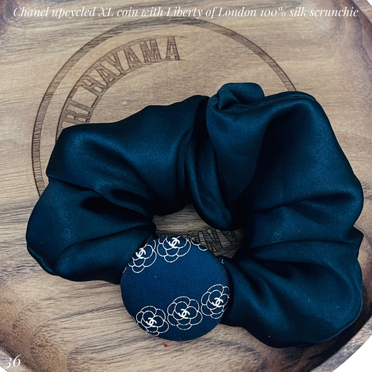 CC- Black & White Camellias with CC logo CC039- Scrunchie & Hairband