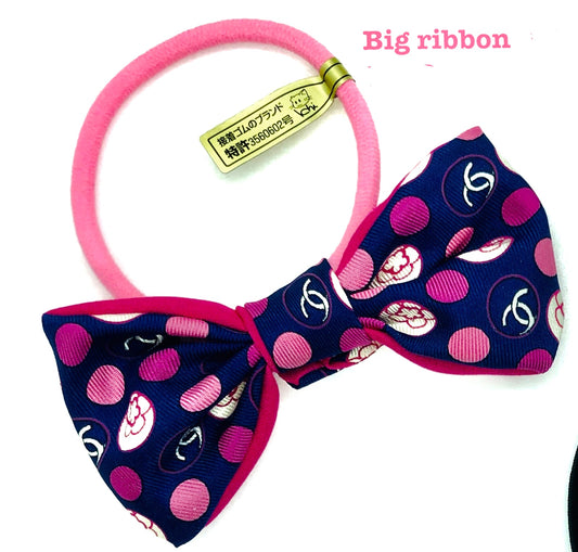 CC-Royal Blue & Pink Camellias- CC032- Big Ribbon Hairband