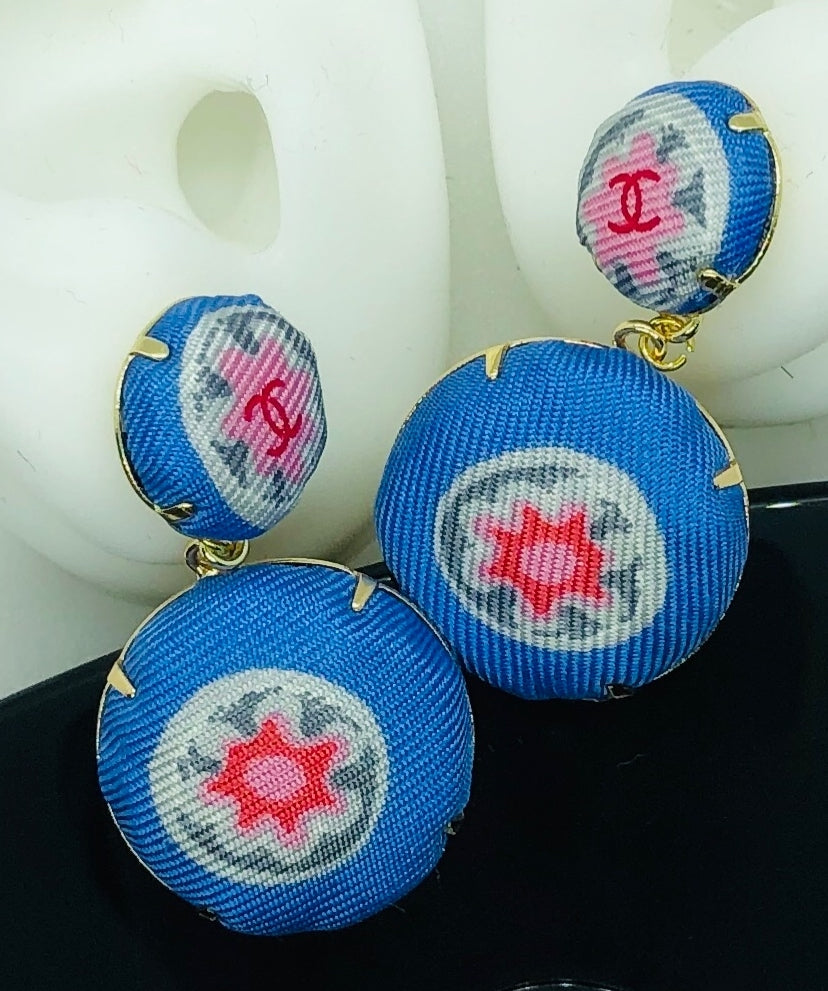 CC-Blue Jay & Pink Flower- CC005- Drop earring