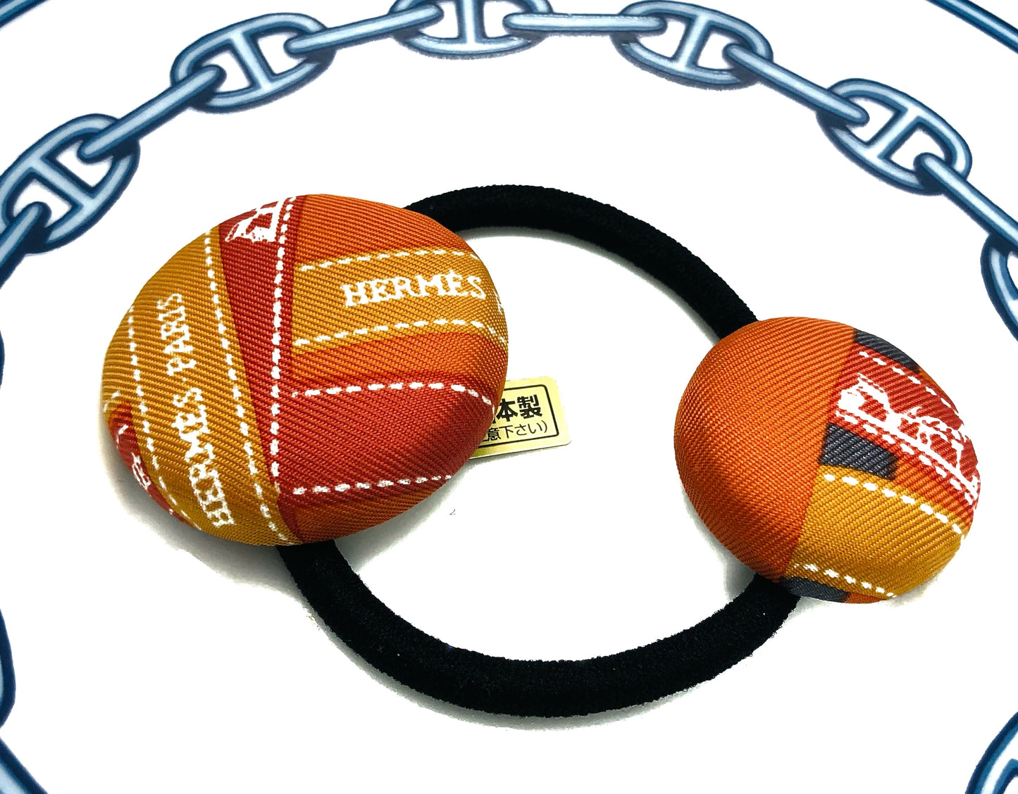 H-H Bolduc Signature Logo Ribbon pattern- orange/ sea glass blue - Hairband