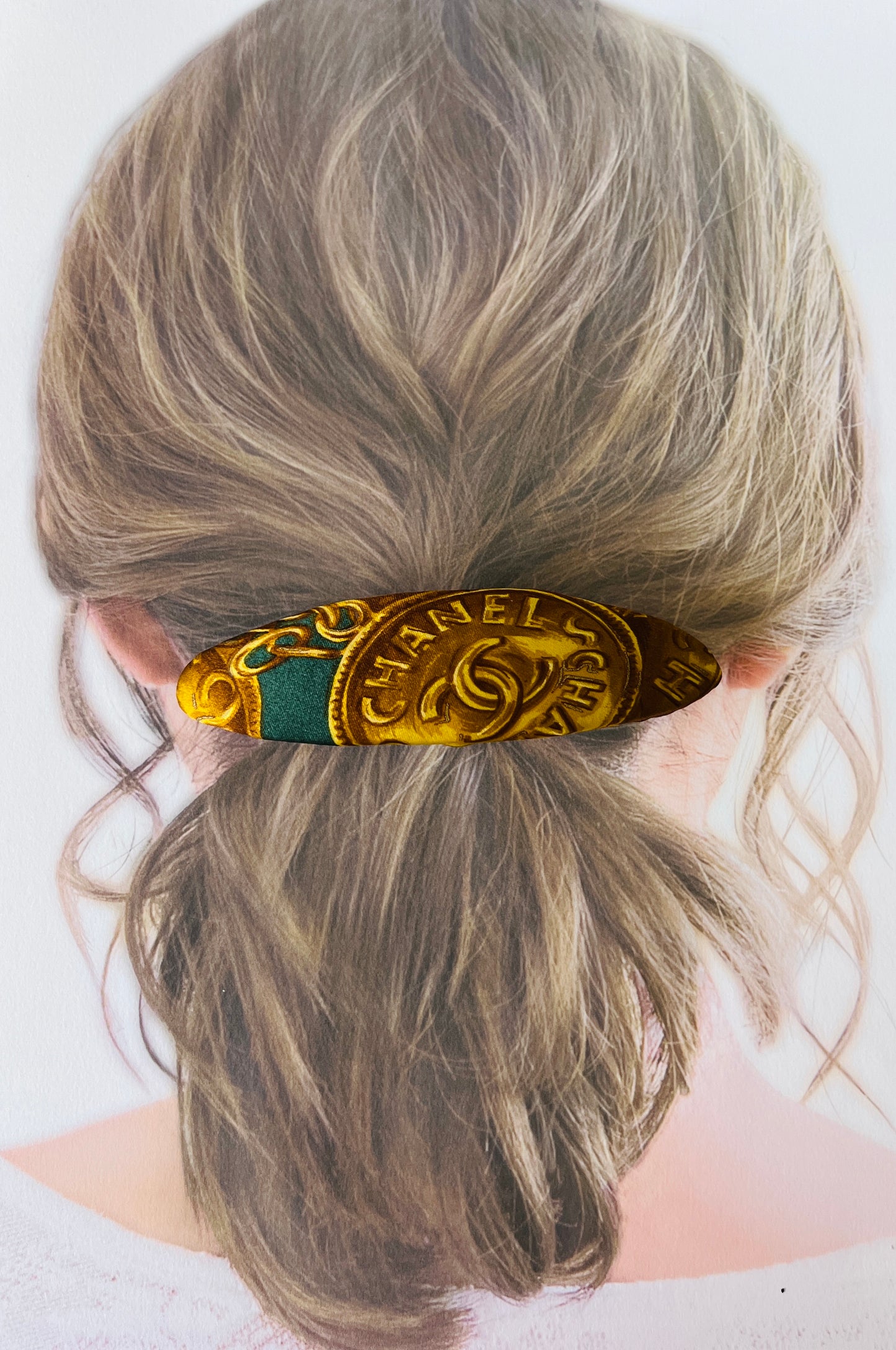 CC- emerald green & gold coin- CC035- Hair Clip