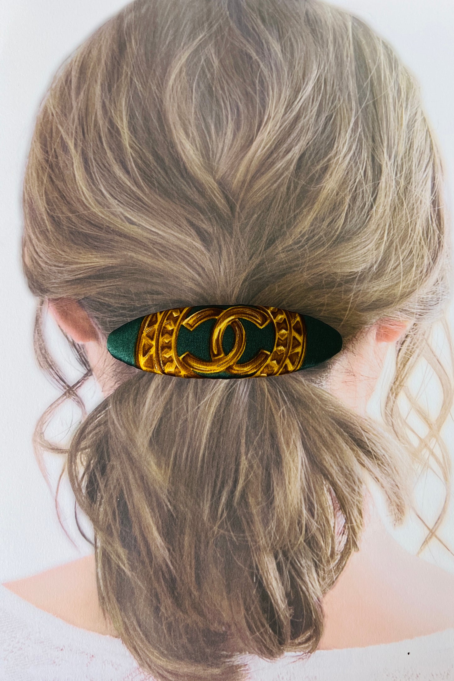 CC- emerald green & gold coin- CC035- Hair Clip