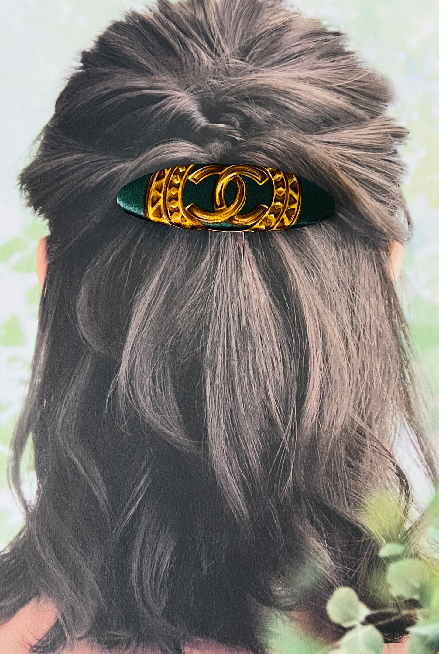 CC- emerald green & gold coin- CC035- Hair Clip