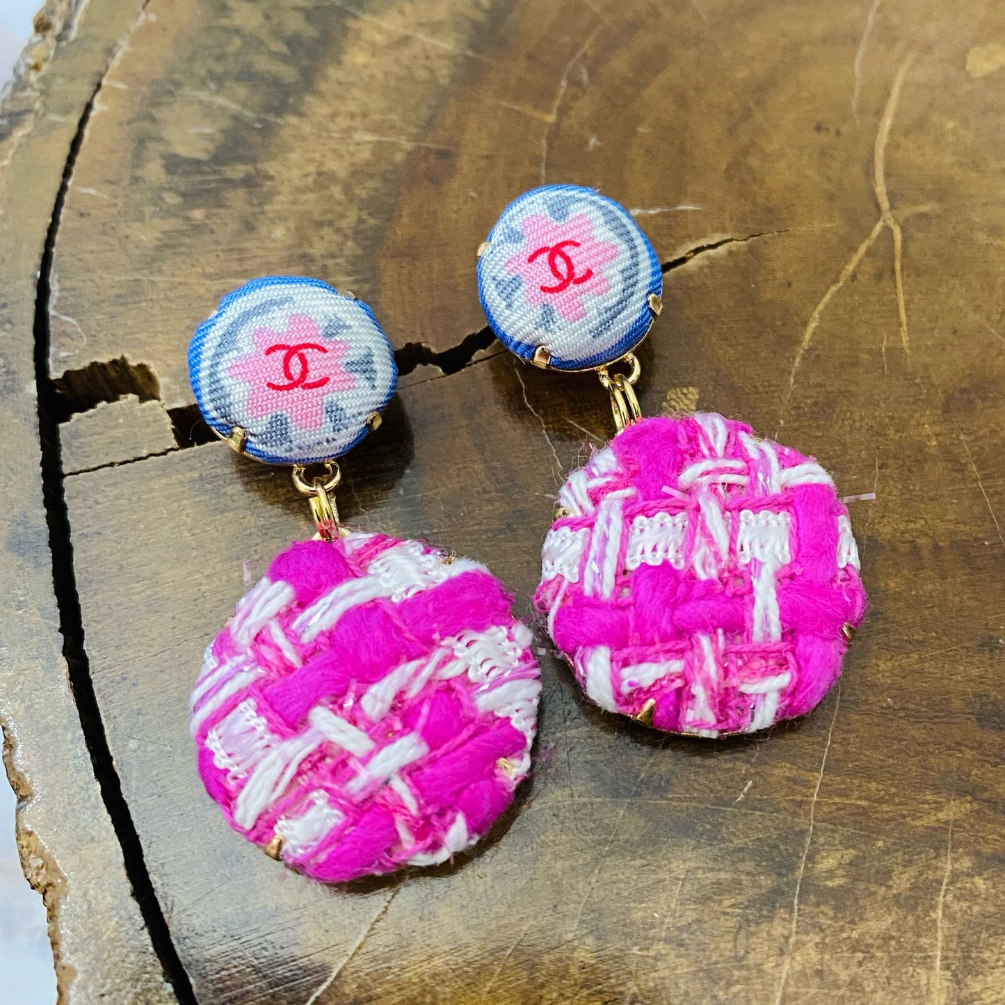 CC-Blue Jay & Pink Flower- CC005 + Linton Tweeds earring-pink