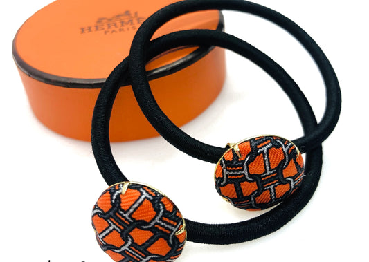 H-H Orange & Black iconic Maillon pattern H0007- Hairband/ earring/ O-shape Clip