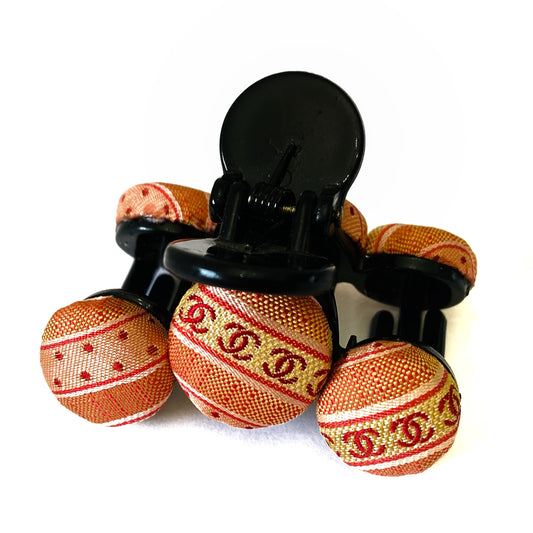 CC- Tangerine & Poppy orange Strip CC logo CC017 - 6 coins style Hairclip