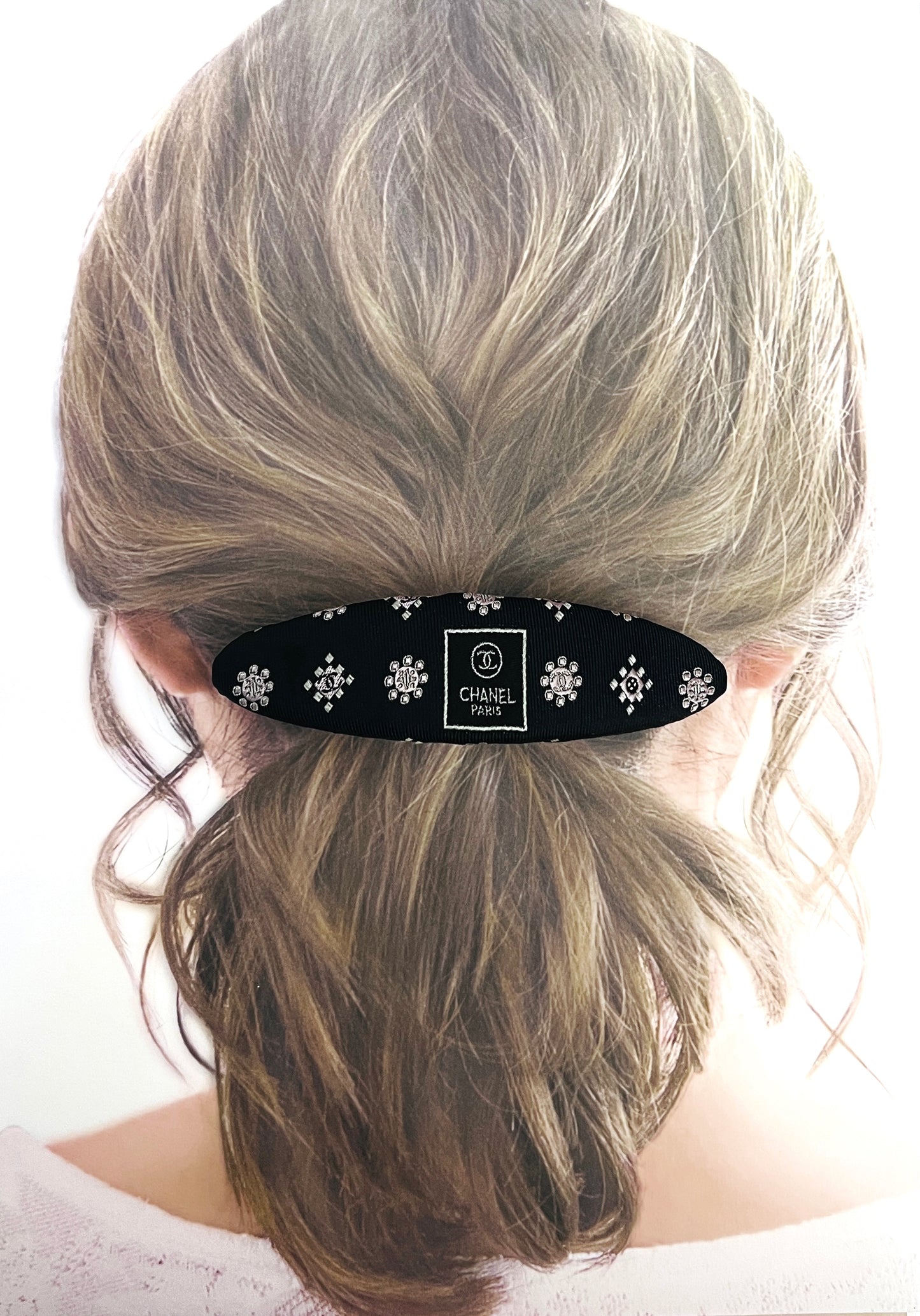 CC- CC062-black & pale pink Sun Logo- Hairclip