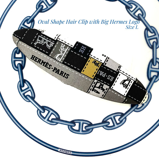 H-H icons Ribbons Black, Grey & White - Oval Shape hairclip