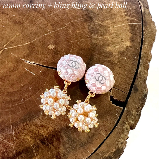 CC- Pink Tweeds & Pearl CC logo- CC023- earring collection