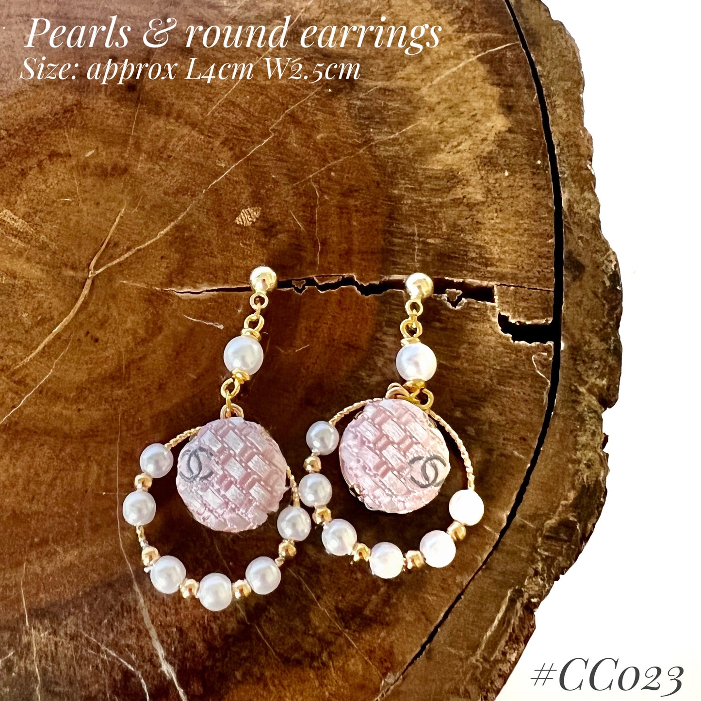 CC- Pink Tweeds & Pearl CC logo- CC023- earring collection