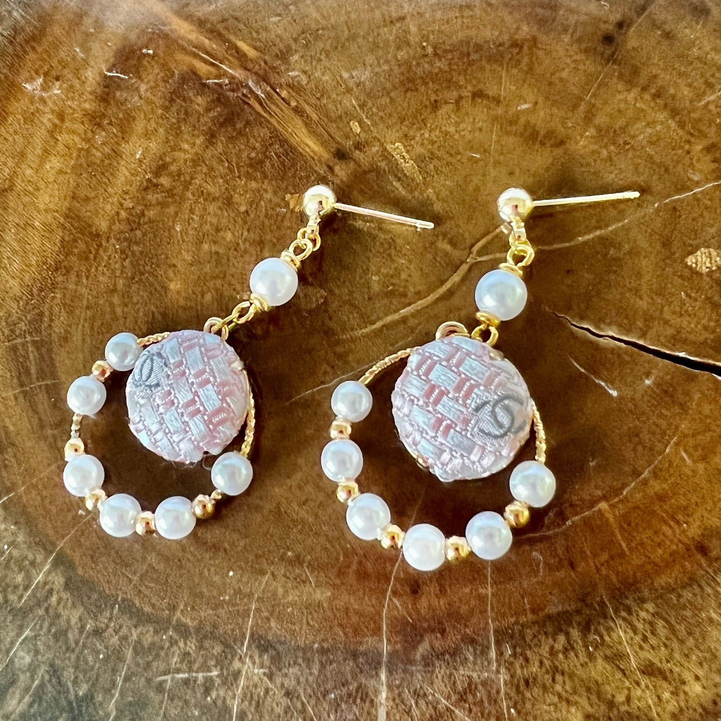 CC- Pink Tweeds & Pearl CC logo- CC023- earring collection