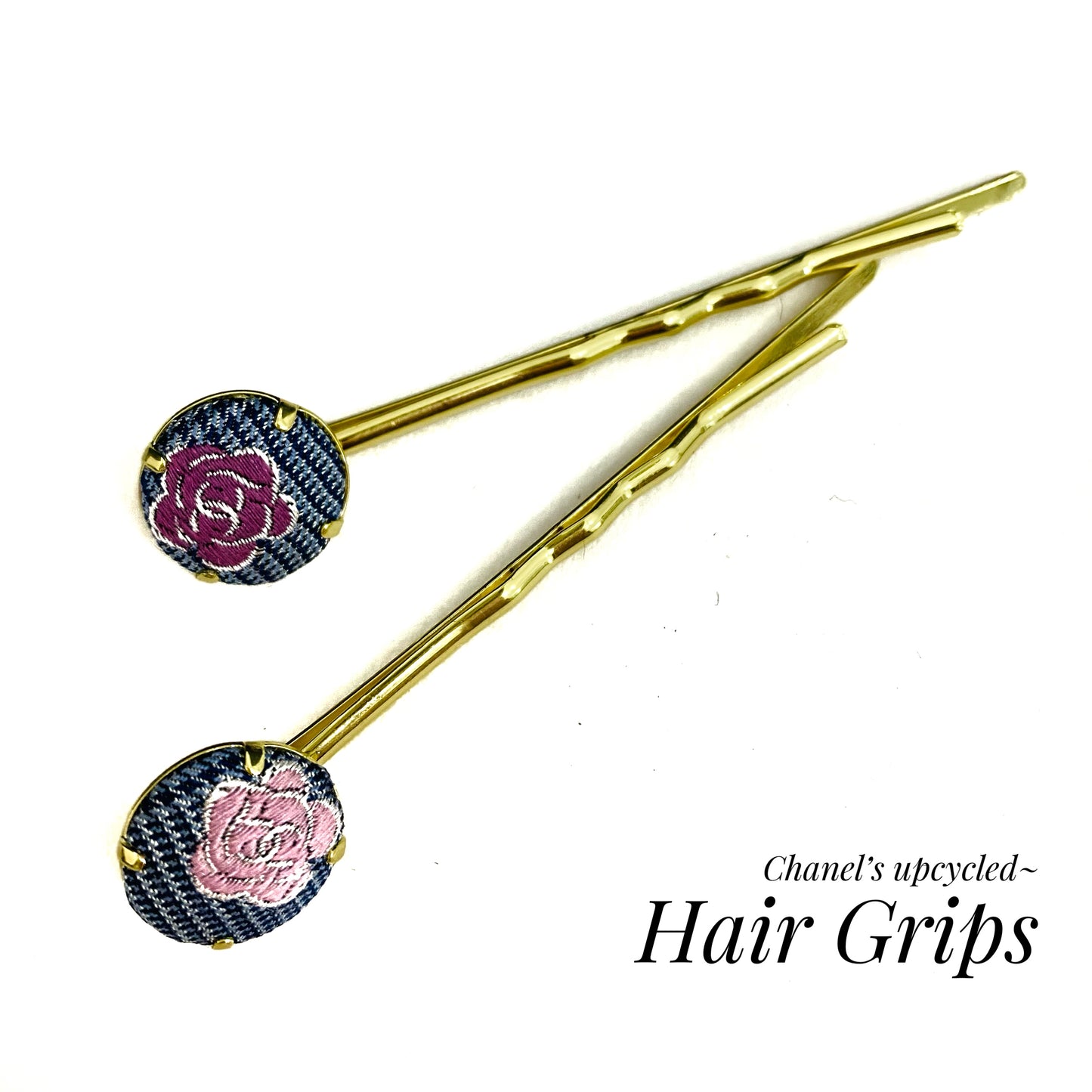 CC- Greyish Blue Houndstooth pattern with Pink Camellias - CC003- hairband/ Hairpin/ earring