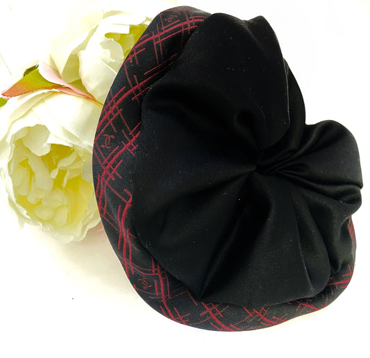 CC- Crimson Red & indigo Checks pattern with CC logo CC016- Scrunchie/ Hairband