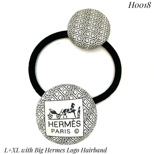 H-H0018- light grey with White iconic Maillon pattern - hairband/ earring