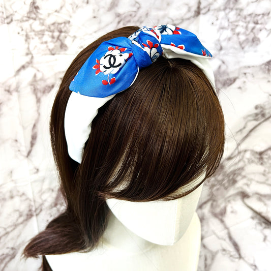 CC- CC0050-Paris Blue & Classic White CC Camellias- bunny Style headband