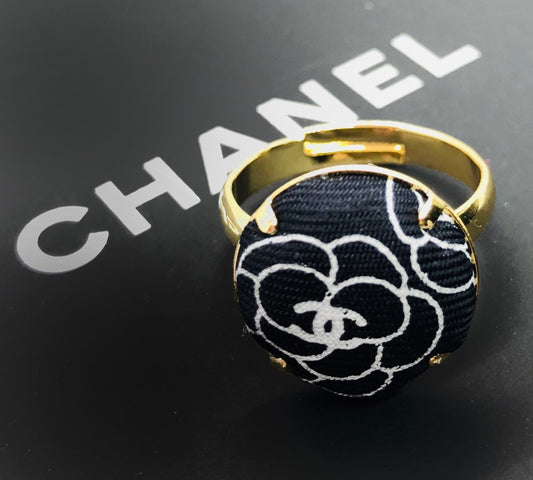 CC- Black & White Camellias with CC logo CC039-rings