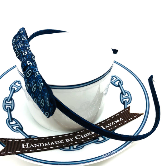 H-H0038- Royal Blue with Ocean Blue & Spa Blue iconic 'Link' pattern- Mini Ribbon Headband