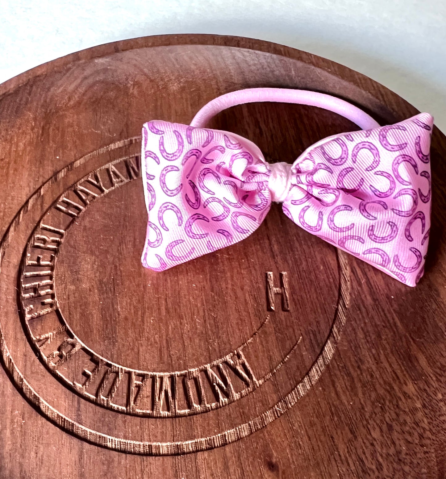 H-H0086-sakura Pink & Shocking pink lucky horseshoes- Ribbon Hairband/ Ribbon grab Clip