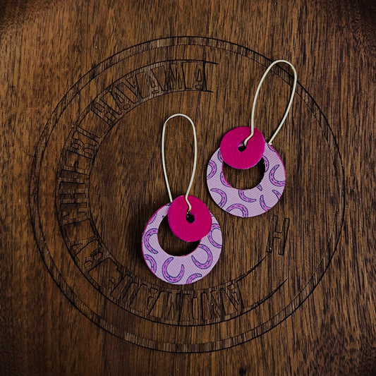 H-H0086-sakura Pink & Shocking pink lucky horseshoes- earrings